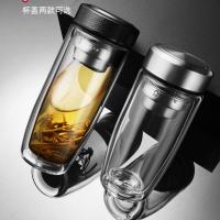 弧线鹅蛋新款高硼硅玻璃杯茶漏双层玻璃杯家用办公商务时尚水晶杯 300ml女士钢本色 350ml