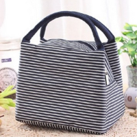 韩版手提保温包加厚防水饭盒袋男女午餐包便当包包妈咪小拎包布包 小号条纹藏青(无保温)