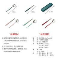 共禾京品餐具两件套便携学生筷子勺子两件套不锈钢筷勺含收纳盒 银+墨绿色