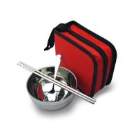 新品不锈钢餐具套装单人装折叠勺筷双层隔热碗户外野营便携碗包 单人-颜色随机