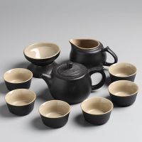 整套黑陶功夫茶具套装茶盘储水干泡盘家用简约办公室泡茶壶托盘 10头黑陶禅风井然壶套组