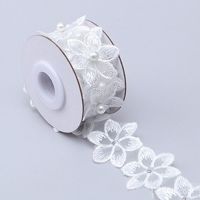 3.5CM宽 珍珠蕾丝网纱小花朵刺绣花边服装辅料diy手工衣服布艺 小六瓣花珍珠花边 颜色:白色 宽度:3.5CM