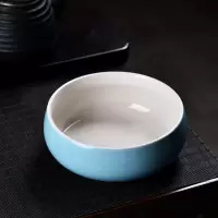 粗陶大号茶洗功夫茶具笔洗青花陶瓷配件茶道六君子零配水盂水洗 点状蓝茶洗