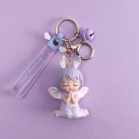 紫色天使女孩钥匙扣链可爱卡通个性diy学生礼物钥匙圈挂饰包挂件 紫色安妮宝贝基础款(小号)