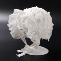 婴儿帽子夏季薄款女可爱宝宝公主韩版宫廷新生初生防晒盆帽遮阳帽 GZ7001-单层款-白色 44cm(0-6个月)