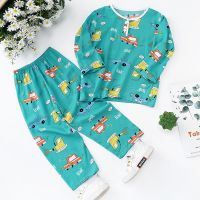 儿童睡衣夏季女童男童薄款棉绸长袖家居套装宝宝小孩子绵绸空调服 长袖A6 55码(身高60-70CM)