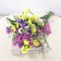 天然风勿忘我满天星干花花束装饰摆件真花家庭插花小清新客厅摆件 20支浅紫粉黄白+情人草 不含圆肚花篮