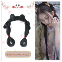 古装汉服唐宫假发新款一体式懒人软发箍蝴蝶结发髻发包 唐风红绳双蝶结软发髻