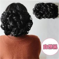 全真发旗袍假发盘发蓬松复古弹力拉花仿真卷发包新娘盘发 混合真发8卡自然黑