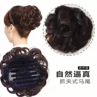 发夹抓夹丸子头假发女盘发头花假发圈古装假发包汉服半丸子头饰品 新款假发夹子花苞头酒红色