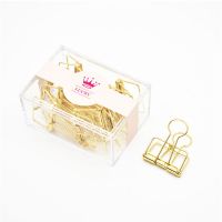 亚克力盒装简约金属镂空长尾小夹子创意手帐彩色办公燕尾夹试卷夹 长尾夹-中号10枚装-金色