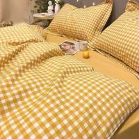 简约水洗棉格子床单无印风裸睡宿舍被套学生格子睡单枕套被套被单 黄色 格子 1.0x2.3m 床单单件