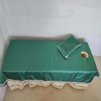 美容床罩冰丝凉席 美容床四件套凉席可机洗冰丝凉席子 美容院开洞 纯色深绿色开洞-带花边 200*80开洞枕席