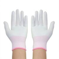 12双装薄款灰色涂指涂掌pu胶手套劳保防滑耐磨透气工作防护防静电 白色无胶尼龙(12双) S小码