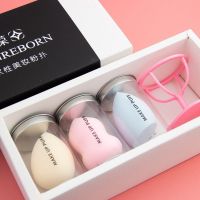 3个美妆蛋粉扑盒装葫芦斜切水滴棉美妆蛋海绵粉扑彩妆蛋 3混色礼盒装+收纳筒-送支架