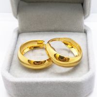 中老年复古镀金耳环沙金耳环送妈妈奶奶长辈耳圈耳坠饰品礼物 光面-耳环