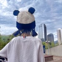 帽子冬天女高颜值羊羔绒可爱熊猫护耳加绒加厚雷锋帽骑车防寒保暖 黑色