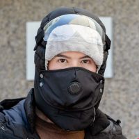 帽子女冬天防风防寒帽加厚挡风保暖帽男士骑电动车加绒护耳雷锋帽 黑色 加厚绒[无镜片]