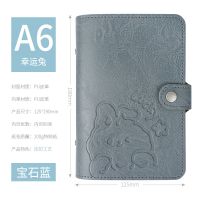 活页手账本软皮笔记本子活页本可拆卸扣环活页夹手帐本子文艺精致 A6 幸运兔 宝石蓝