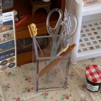 ins无印风书桌改造简约亚克力透明两格三格笔筒学生桌面收纳盒 单格款 +送贴纸