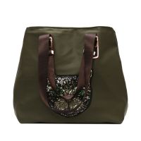 单肩包女2019韩版新款大容量手提包潮男行李袋时尚亮片猫头旅行包 大号绿色