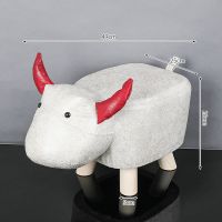 大象凳子动物换鞋凳子实木宝宝可爱卡通沙发圆凳创意大象儿童小板 科技布-白色小牛 高28宽26