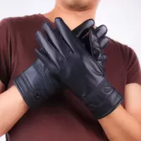[头层羊皮]真皮手套男士骑车加绒保暖骑行薄款摩托车皮手套冬季 男士枪扣(加绒) M(小码)
