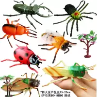 特大发声软胶仿真昆虫动物模型蜘蛛瓢虫蜜蜂蚂蚱儿童塑胶玩具套装 1套7个会叫特大昆虫[捏捏叫]+2树