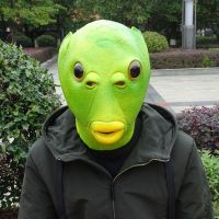 狼狗乳胶面具万圣节动物面具cosplay搞怪舞会派对头套 绿鱼人