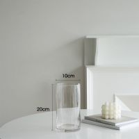 简约现代花瓶摆件客厅插花透明玻璃富贵竹马醉木鲜花直筒大号落地 口径10cm高20cm[款]