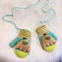 新款男童女童精品冬季加绒加厚婴儿童保暖手套小童挂绳连指包套 熊掌绿色 0-3岁