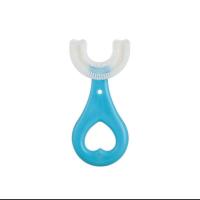 卉汐儿童U型护齿硅胶牙刷少儿奶嘴级卡通牙刷宝宝Q萌造型爱上牙刷 蓝色桃心款