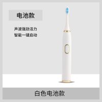 思玥成人电动牙刷学生儿童电动牙刷全自动USB充电式超声波防水 电池款长孔高雅白+2刷头
