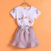 女童夏装洋气套装裙子时髦2021新款中大童儿童夏季短袖两件套裙套 女童套装-粉红色 110 适合身高100cm左右