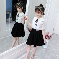 女童夏装套装2020新款中大童洋气衬衫短袖两件套女孩时髦公主套裙 白衬衫套装 110 [建议95-105cm]