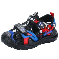 真皮男童凉鞋2021夏季新款韩版软底防滑儿童蜘蛛侠防踢包头沙滩鞋 A-99蓝色 聚氨酯实心软底 29码/内长18.5cm