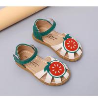 女童包头凉鞋2021新款牛筋平底休闲时尚韩版百搭小公主西瓜鞋子 米白色 内长13.5cm 21码