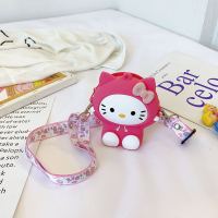 儿童包包女时尚洋气女孩斜挎包迷你硅胶小包包女童可爱卡通零钱包 蝴蝶结玫红小猫