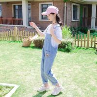 女童牛仔背带裤春秋夏新款中大童裤子女孩长裤儿童套装宽松两件套 可爱熊背带裤 110 建议身高110左右