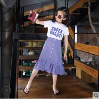 女童套裙2020夏装新款儿童短袖套装女孩中大童韩版洋气休闲两件套 蓝色 110