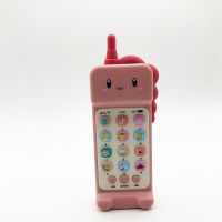 新款婴儿可咬牙胶宝宝仿真手机儿童音乐玩具早教益智故事机电话机 新款可咬恐龙手机[少女粉] 没有电池