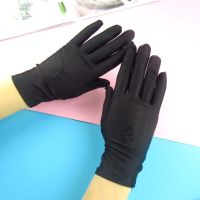 薄款礼仪手套女士夏季防晒短款氨纶绣花开车骑车弹力舞蹈表演手套 黑色 [1双装]