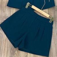 时尚减龄拼接荷叶西装外套女2021夏季新款韩版短裤大码两件套女潮 7393蓝色短裤 [单短裤无送腰带] 4XL 建议18