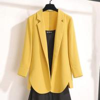 春夏新款套装裙子2021韩版法式西装外套波点吊带连衣裙两件套装女 6033黄色西装 M 建议80-100斤