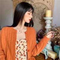 灯芯绒时尚套装秋季女装法式复古显瘦气质碎花长款鱼尾吊带连衣裙 桔红开衫单件 S