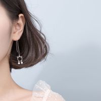 耳线女韩版小清新猫咪耳坠女可爱小猫爪长款耳线女气质耳环耳饰品 猫爪长款耳线[白金色]送精美礼盒