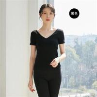 夏季练功服女交叉V领短袖形体服芭蕾舞蹈服上衣拉丁现代舞健美操 黑色 S