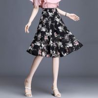 雪纺裙裤女夏七分裤碎花阔腿裤裙2021新款时尚高腰薄款垂感宽腿裤 粉茉莉 S