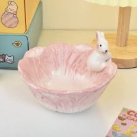 可爱粉嫩少女心兔子大碗创意卡通陶瓷儿童面碗家用日式情侣麦片碗 粉色兔子碗