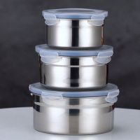 不锈钢保鲜盒带盖密封罐家用三件套防漏保鲜碗冰箱收纳盒储物盒 A款圆型保鲜盒 单个/350ml